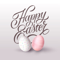 Vector illustration. Happy Easter handwritten lettering. Happy Easter typography vector design for greeting cards and poster. Design template celebration. Vector illustration.