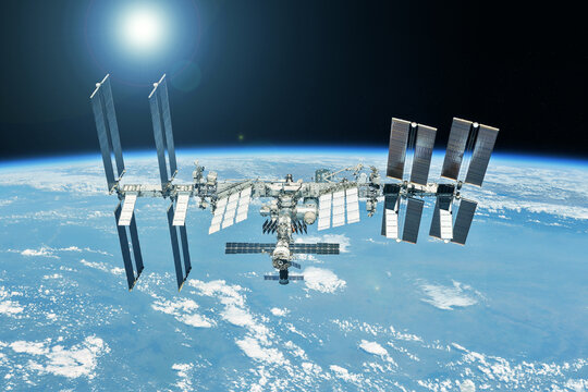 Space station above the ground. Elements of this image were furnished by NASA.
