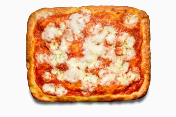 Square crust  pizza with tomato sauce and mozzarella cheese isolated on white background, top view flat lay - Powered by Adobe