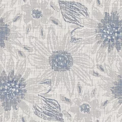 Foto op Plexiglas Naadloze Franse boerderij bloemen linnen gedrukte achtergrond. Provence blauw grijs patroon textuur. Shabby chique stijl geweven achtergrond. Textiel rustiek scandi all-over print effect. Motief van aquarelverf © Limolida Studio