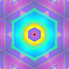 unique hexagonal floral fantasy designs in shades of pink and purple on a black background 