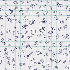 Numbers. Seamless vector wallpaper on white hand draw