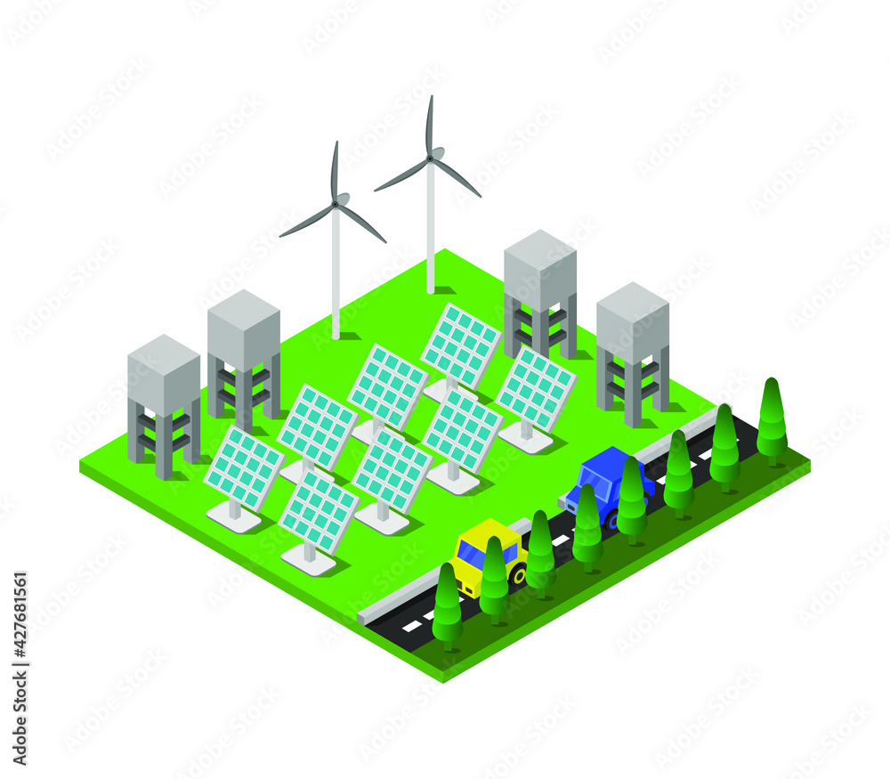 Poster isometric solar panel