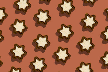 Stars shaped cookies seamless pattern. Fashion Food Sample with cookies.