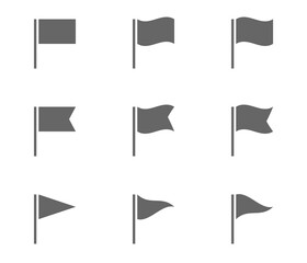 pennant icons set, black flag signs on white background