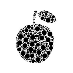 A large apple symbol in the center made in pointillism style. The center symbol is filled with black circles of various sizes. Vector illustration on white background