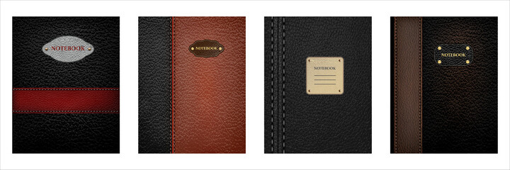 Leather textured notebook cover in set of four colors like black, grey, brown and chocolate
