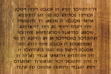 Fototapeta premium A wooden tablet, full of carved signs in Etruscan (a civilization of Italy in ancient times), fake text (it's the latin public domain Lorem Ipsum). 