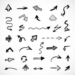 Vector set of hand-drawn arrows, elements for presentation