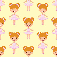 Fototapeta na wymiar Cartoon seamless pattern with beautiful, lovely, little ballerinas girl. Vector illustration