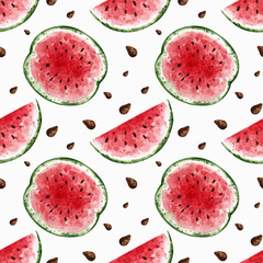 seamless watercolor pattern juicy watermelon for printing on fabric, wallpaper, paper