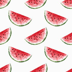 seamless watercolor pattern juicy watermelon for printing on fabric, wallpaper, paper