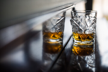 Whisky glass on a wooden surface