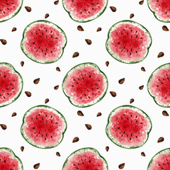 seamless watercolor pattern juicy watermelon for printing on fabric, wallpaper, paper