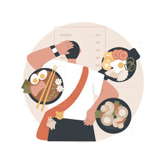 Korean cuisine abstract concept vector illustration. Oriental cuisine restaurant menu, korean food delivery, gourmet market, asian spice, meal takeout, traditional eating abstract metaphor.