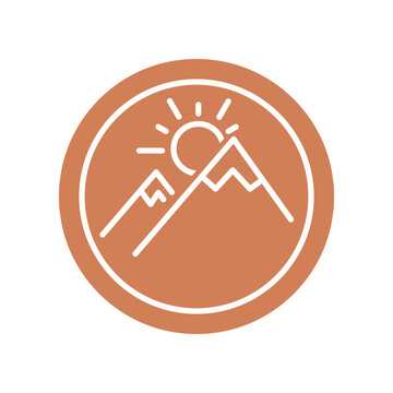 Landscape icon, mountains inside the circle, simple logo