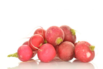 Fresh peeled ripe radish, close-up, isolated on white. 