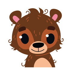 Cute baby Cheerful teddy bear. Forest beast avatar. Portrait illustration isolated on white. Design for baby print boy and girl, educational cards, clipart fun