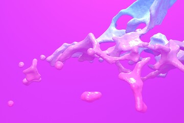 Abstract pink background with low poly gradient shiny splashes and drops. 3d rendering