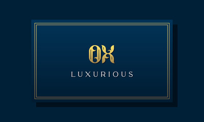 Vintage royal initial letters OX logo.