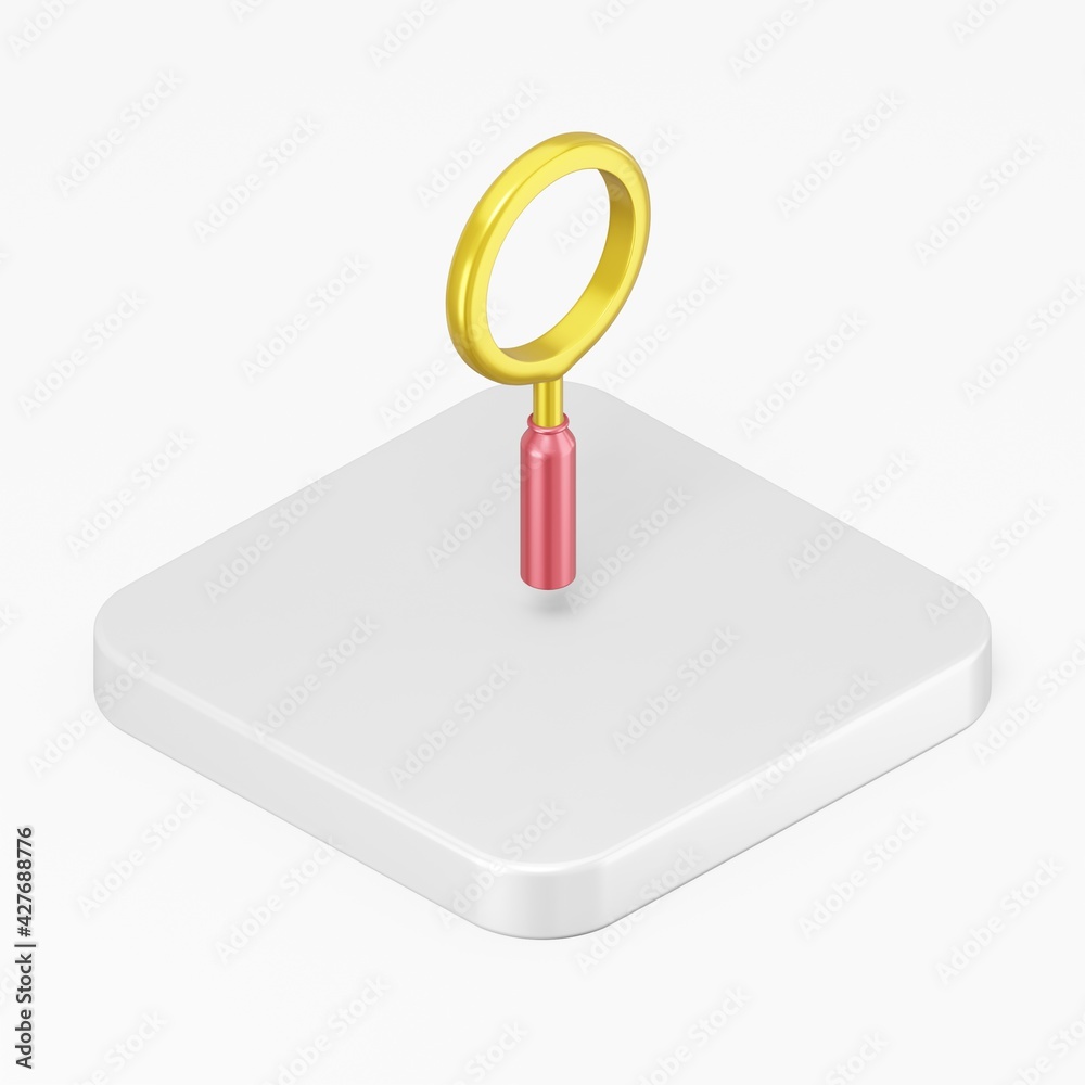 Poster magnifier multicolored symbol icon. 3d rendering square button key isometric view, interface ui ux e