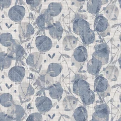 Fotobehang Landelijke stijl Naadloze Franse boerderij bloemen linnen gedrukte achtergrond. Provence blauw grijs patroon textuur. Shabby chique stijl geweven achtergrond. Textiel rustiek scandi all-over print effect. Motief van aquarelverf