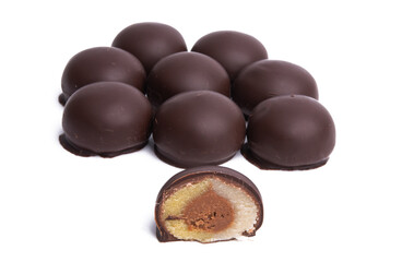chocolate candies with marzipan isolated