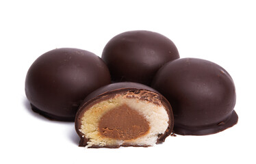 chocolate candies with marzipan isolated