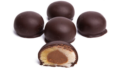 chocolate candies with marzipan isolated