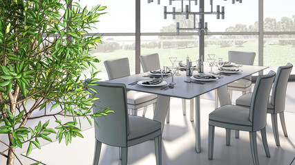 Illustration 3D rendering large luxury modern bright interiors Living room mockup computer digitally generated image