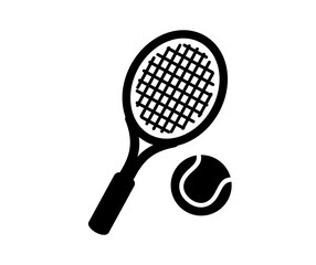 tennis racket and ball icon on white.  - 427689380