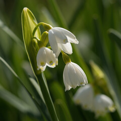Obraz premium white flowers on a green background