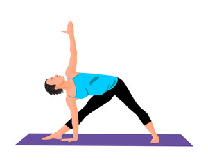 The girl does yoga at home. Healthy lifestyle and the concept of home yoga in the interior. 