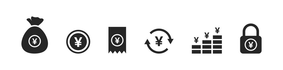 Currency icons. Japanese Yen icons. Money signs. Finansial vector icons. Vector illustration
