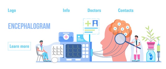 Encephalogram, neurosurgeon concept vector. Neurologist treat brain. Neurology, dementia, Alzheimer metaphor. Multiple sclerosis, mental health illustration. Examination psychiatric