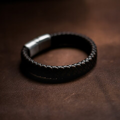 brown leather bracelet on brown background