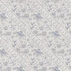 Foto op Plexiglas Naadloze Franse boerderij bloemen linnen gedrukte achtergrond. Provence blauw grijs patroon textuur. Shabby chique stijl geweven achtergrond. Textiel rustiek scandi all-over print effect. Motief van aquarelverf © Limolida Studio