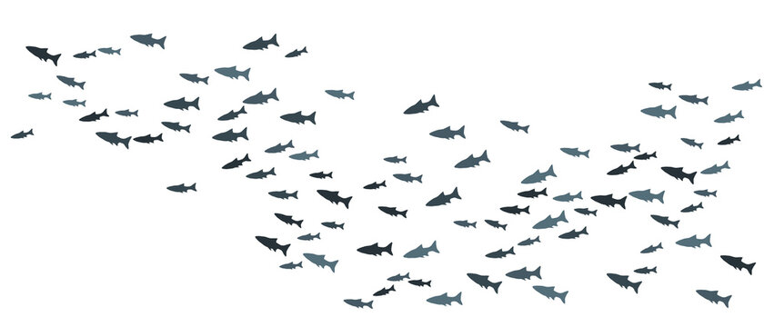 School of fish swimming vector illustration. Ocean or sea background.