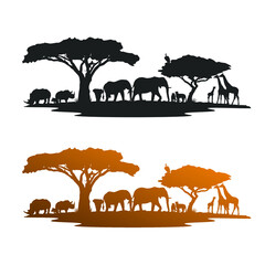 Africa Illustration Clip Art Design Scene. Collection Silhouettes Icon Safari Travel.