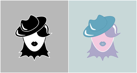 A hand-drawn set with human faces. Perfect for social networks, avatars. Portraits of women. A fashionable collection of icons. Vector illustration. Logo with a female head. Logo hairstyle.