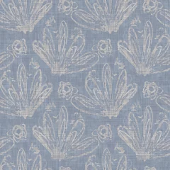 Wall murals Farmhouse style Seamless french farmhouse floral linen printed background. Provence blue gray pattern texture. Shabby chic style woven background. Textile rustic scandi all over print effect. Watercolor paint motif