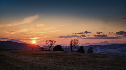 Obraz premium valley below the Tatras after sunset with nice colors of the sky