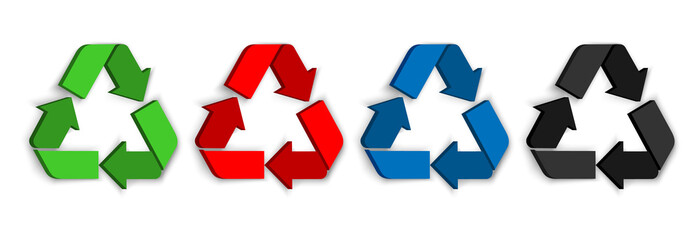 Recycling.Set recycle colorful and 3d icons sign.Colorful icons for packaging , recycling.ecology, eco friendly, environmental management symbols.Most used recycle signs vector.Red,blue,green,black