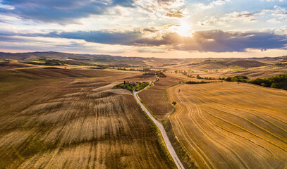 Aerial view of Val d'Orcia, Siena, Tuscany, Italy