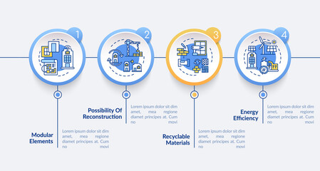 Future office building demands vector infographic template. Recycle, efficiency presentation design elements. Data visualization with 4 steps. Process timeline chart. Workflow layout with linear icons