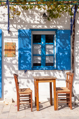 Traditional kafenio (coffee shop) in the Greek island of Paros, in Lefkes village, with its...