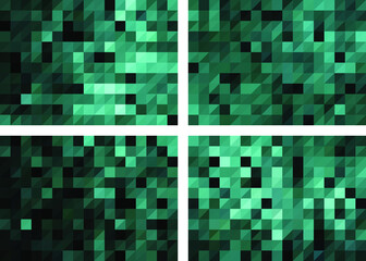 A set of uncomplicated mosaic turquoise green abstract backgrounds for your design. Illustration. Vector, eps10.