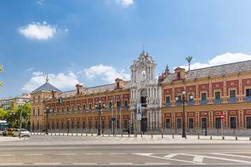 Fototapeta na wymiar The Palace of San Telmo, in the center of Seville. Is the seat of the presidency of the Andalusian Autonomous Government. Builded in 1682 - Baroque architecture. 