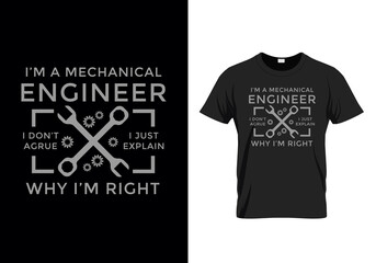 Mechanical Engineer T-shirt design template. custom vector illustration t-design for fashion apparel business 