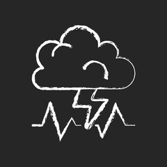 Stress chalk white icon on black background. Concept of bad mood, depression and anxiety. Bad weather. Causes of insomnia, reason for bad sleep. Isolated vector chalkboard illustration